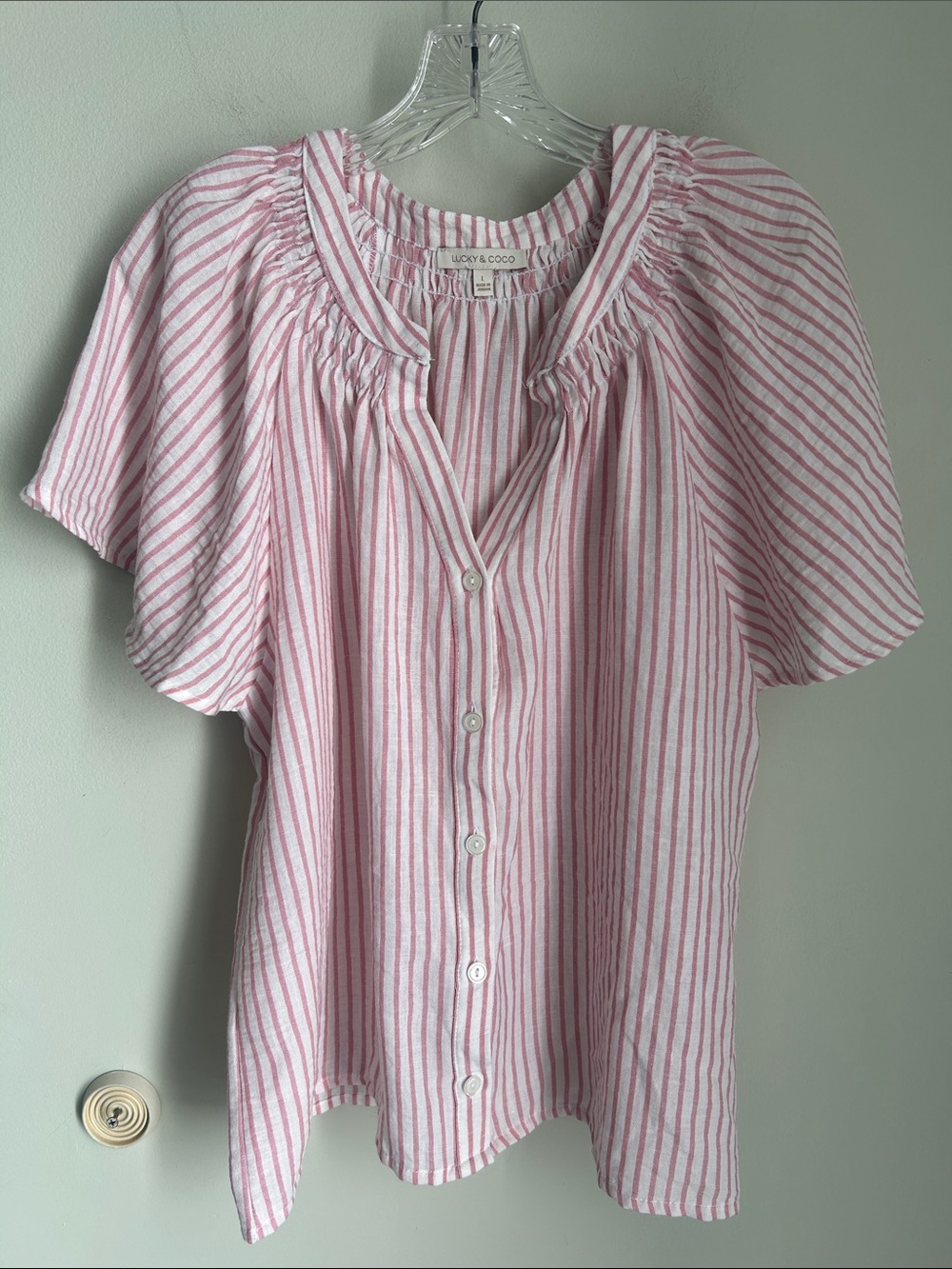 Lucky & Coco Pink Stripe Button-Front Women’s Top